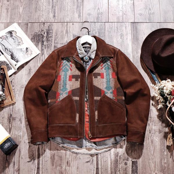 men's leather & faux american western style restoring ancient ways jacket tire cowhide in italy, Black